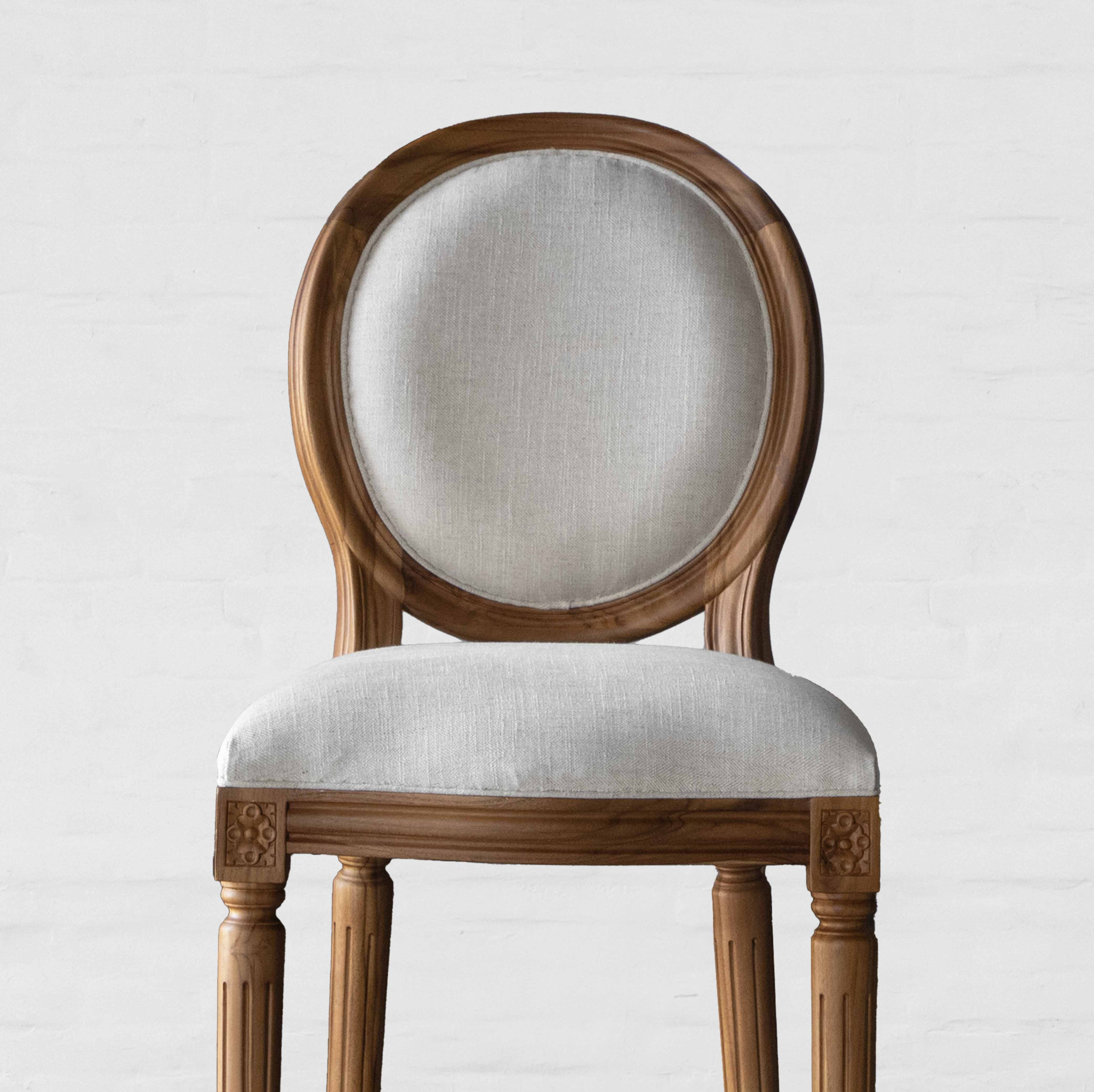Antique bar chair in teak wood with cotton canvas upholstery Antique bar chair in teak wood with cotton canvas upholstery