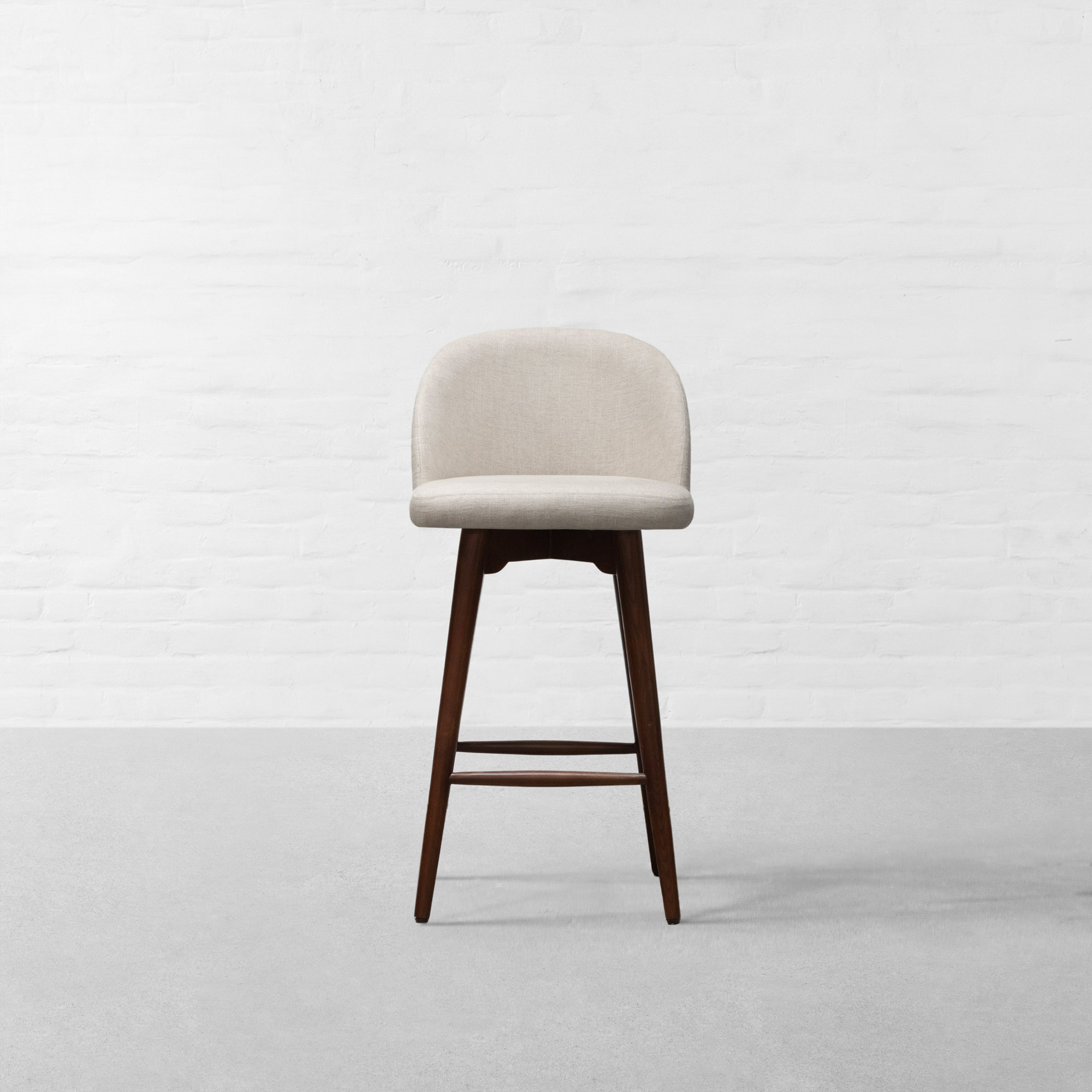 Upholstered bar chair in teak wood with cotton canvas upholstery Upholstered bar chair in teak wood with cotton canvas upholstery