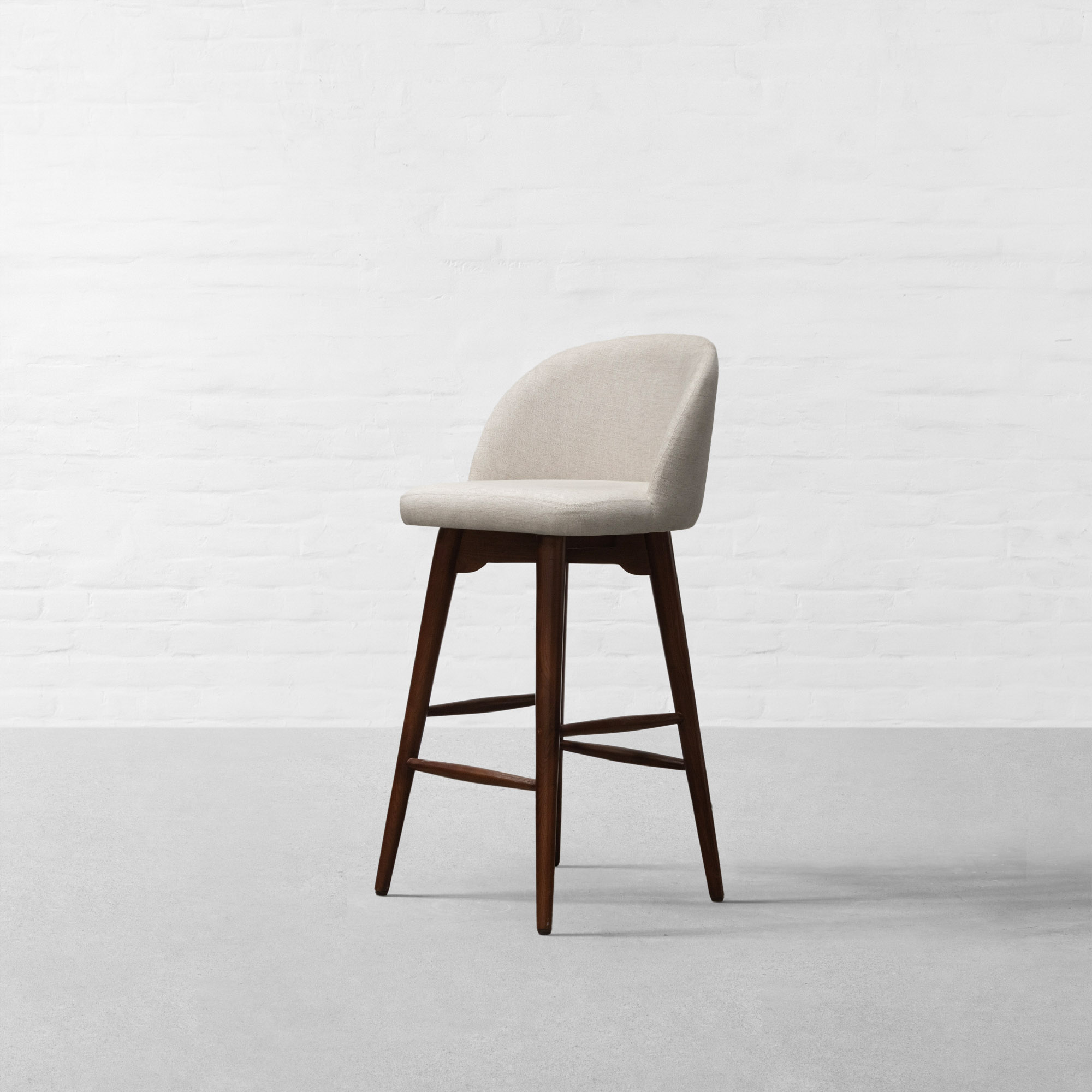 Upholstered bar chair in teak wood with cotton canvas upholstery Upholstered bar chair in teak wood with cotton canvas upholstery