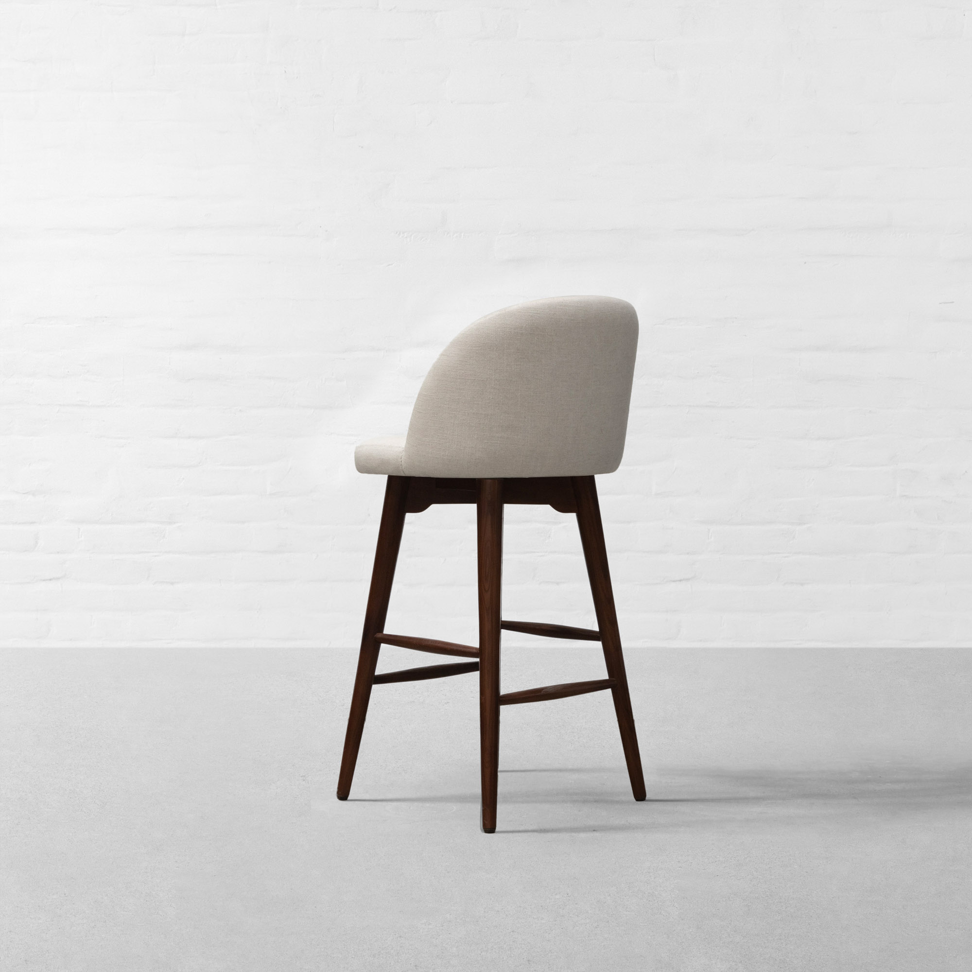 Upholstered bar chair in teak wood with cotton canvas upholstery Upholstered bar chair in teak wood with cotton canvas upholstery
