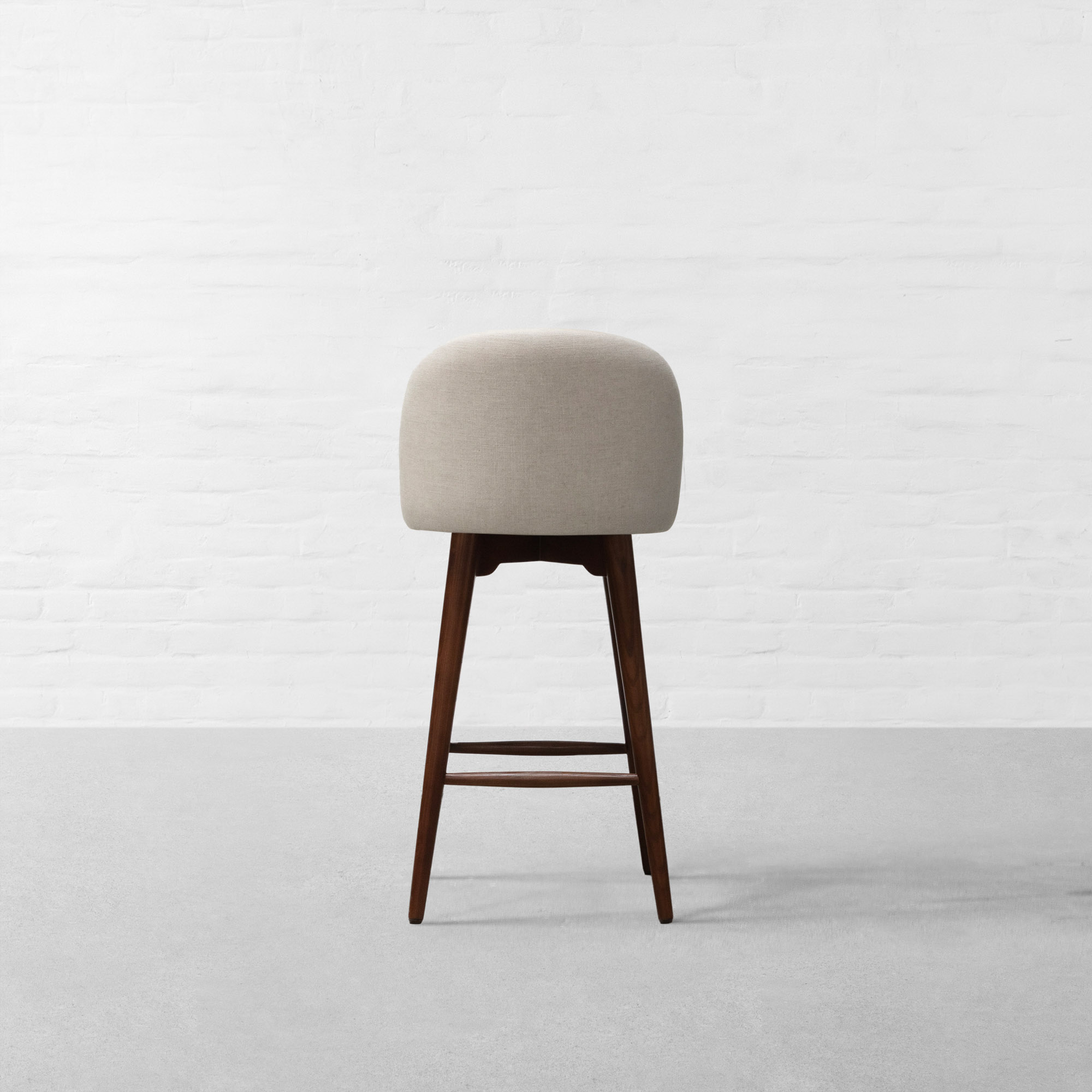 Upholstered bar chair in teak wood with cotton canvas upholstery Upholstered bar chair in teak wood with cotton canvas upholstery