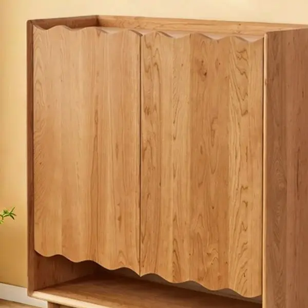 Wooden arch shoe cabinet in teak wood with upholstered top