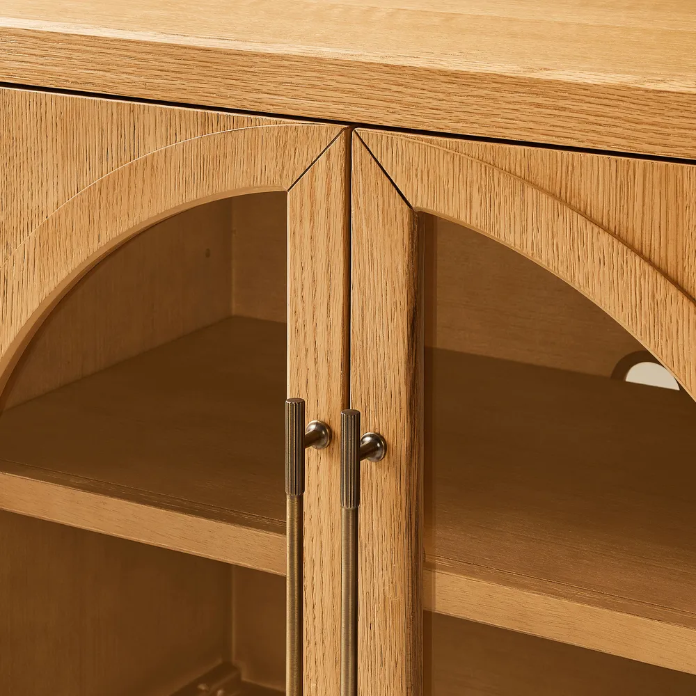 Media console in solid mango wood with arched accents