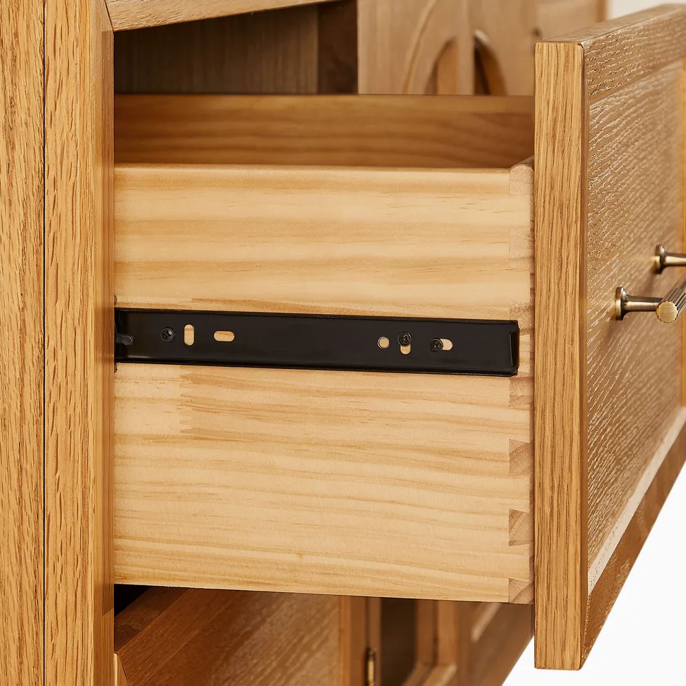Media console in solid mango wood with arched accents