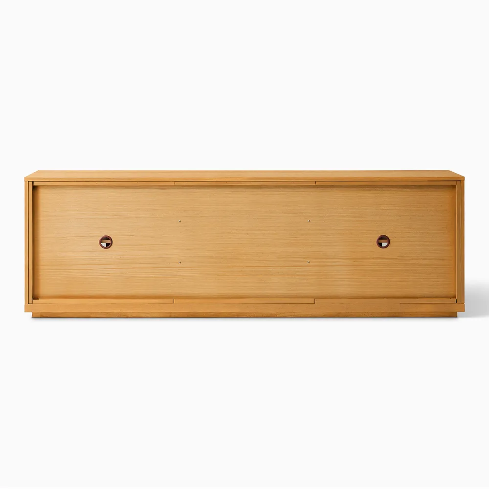 Media console in solid mango wood with arched accents