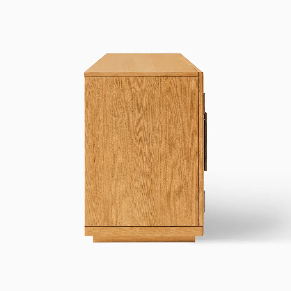 Media console in solid mango wood with arched accents