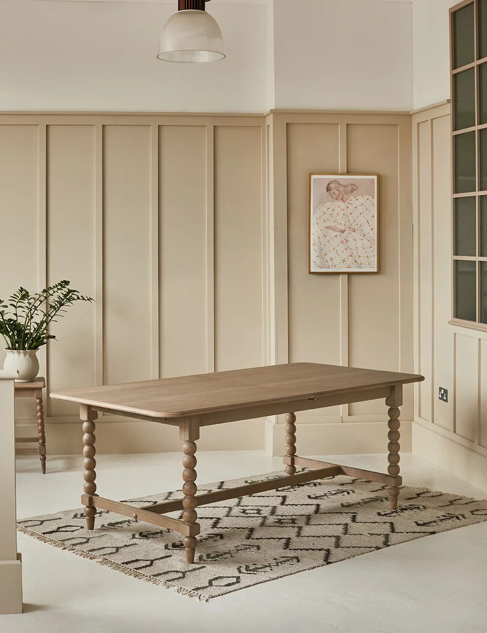 Heritage Grain dining set in solid teak wood with upholstered chairs