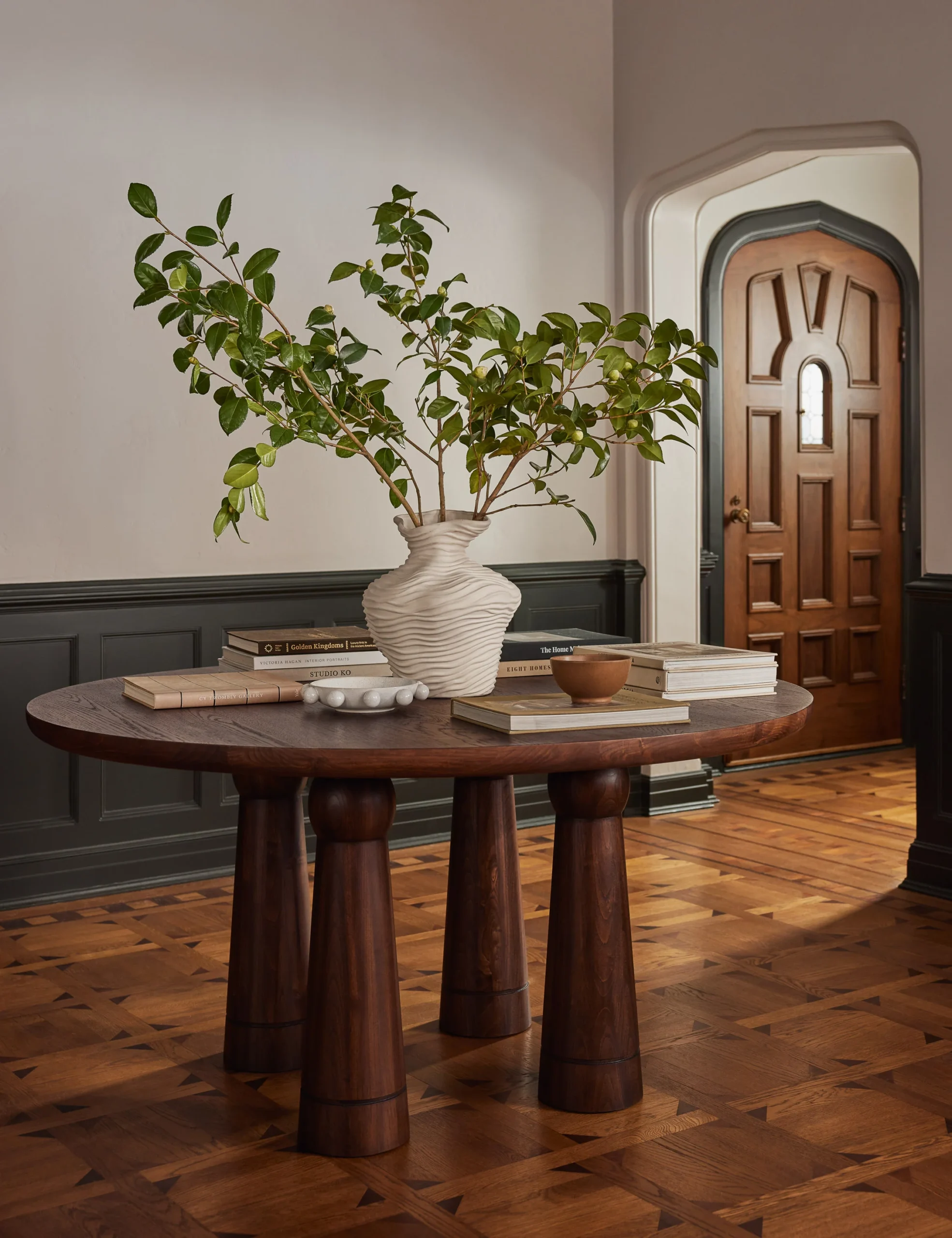 Oren dining set in teak wood with natural brown finish