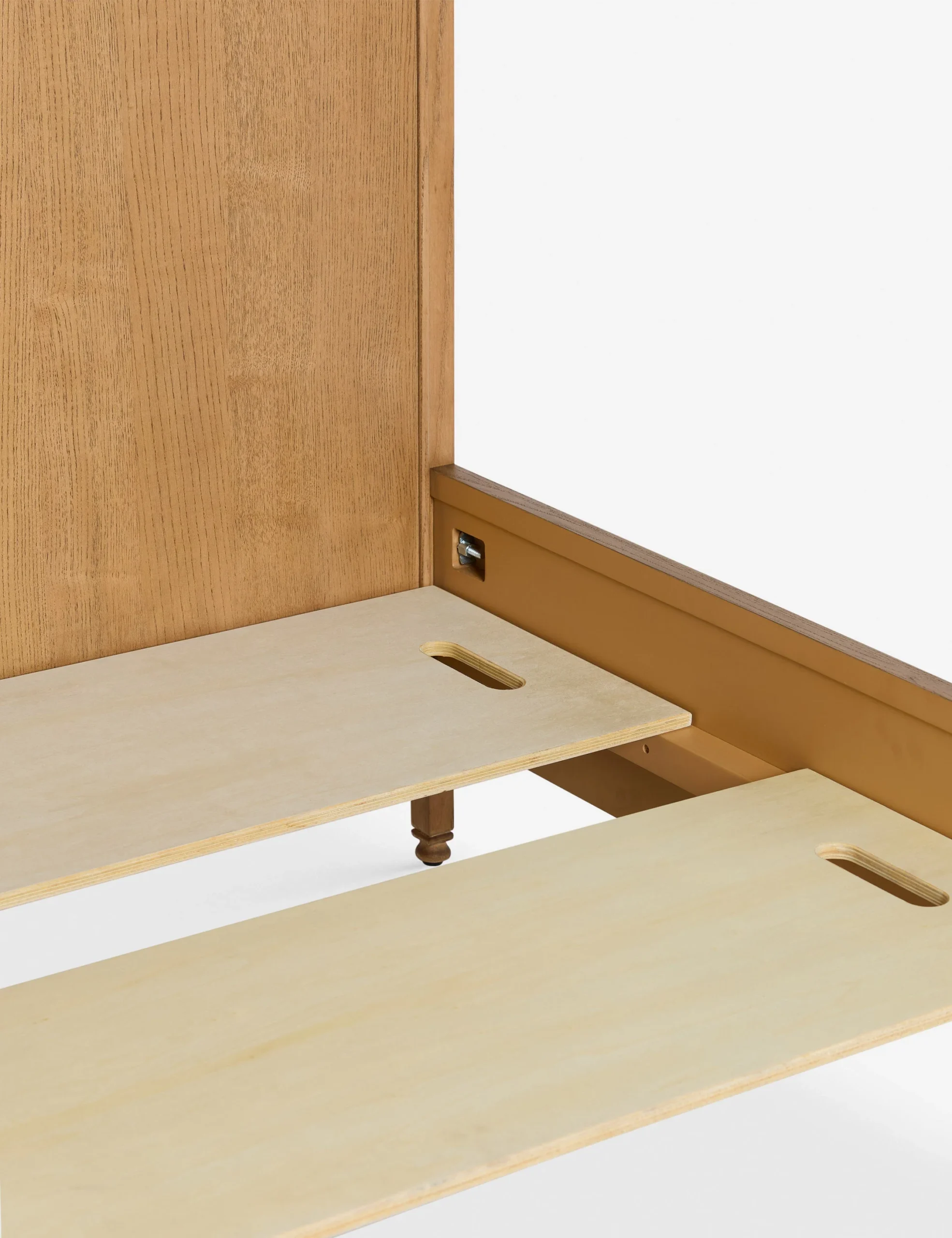 Maple wooden bed in teak wood with natural brown finish