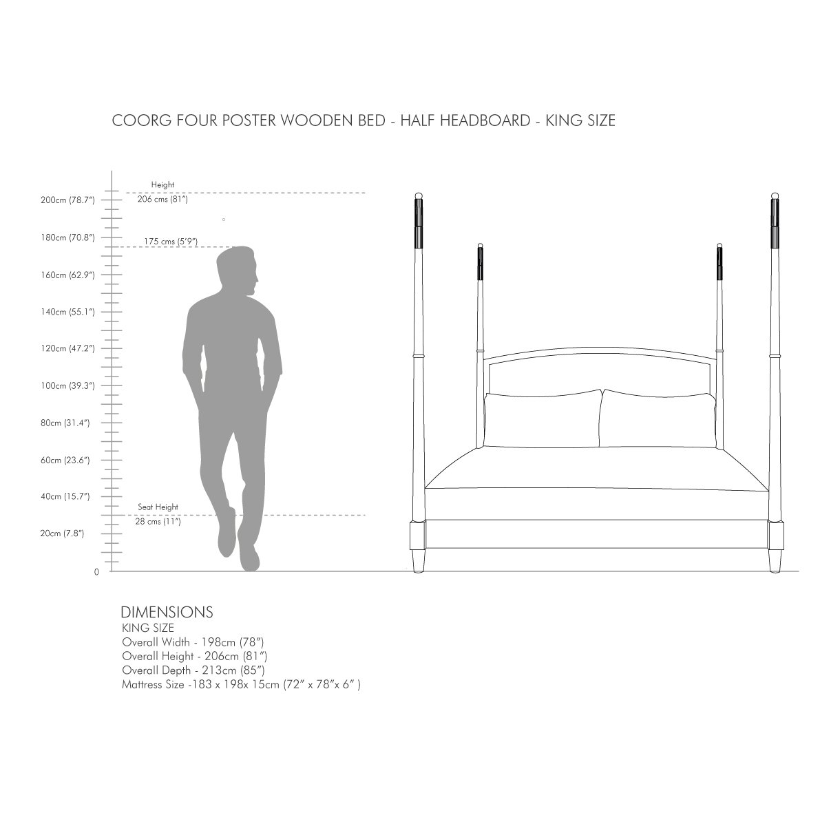 Poster wooden bed in teak wood with natural black finish