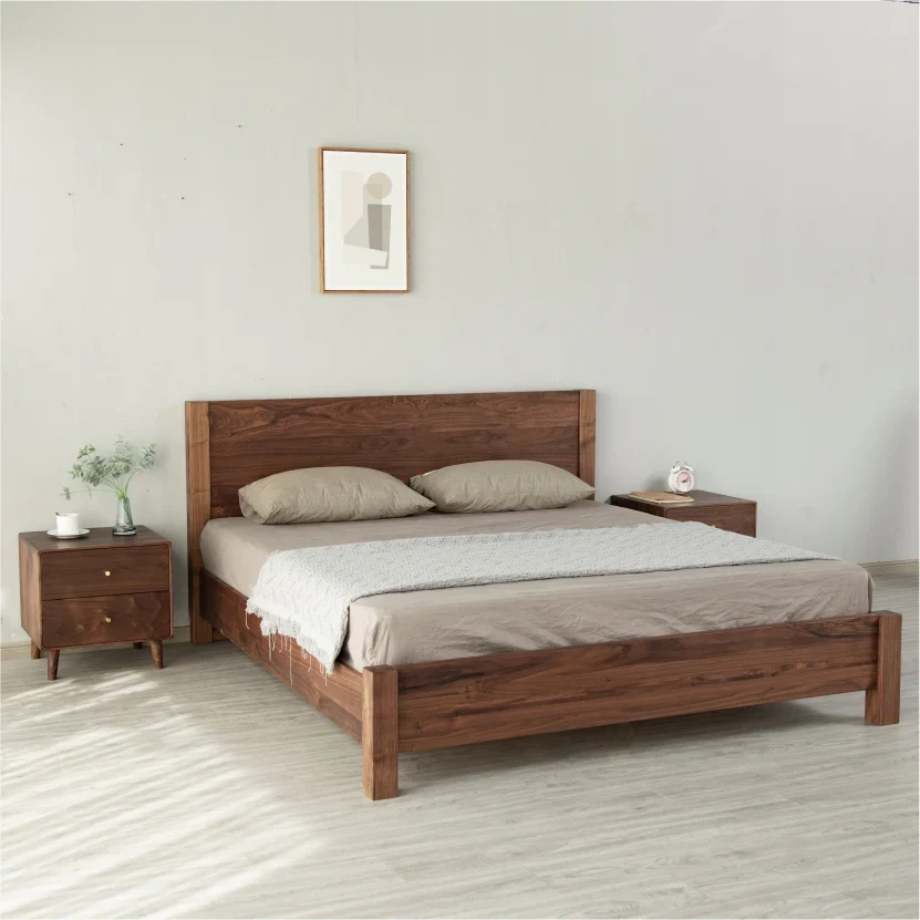 Aero wooden bed in teak wood with natural brown finish Aero wooden bed in teak wood with natural brown finish