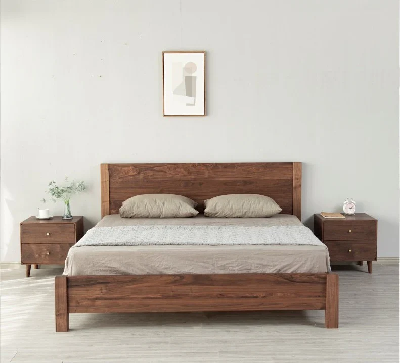 Aero wooden bed in teak wood with natural brown finish Aero wooden bed in teak wood with natural brown finish