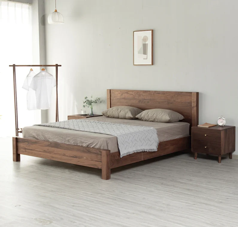 Aero wooden bed in teak wood with natural brown finish Aero wooden bed in teak wood with natural brown finish
