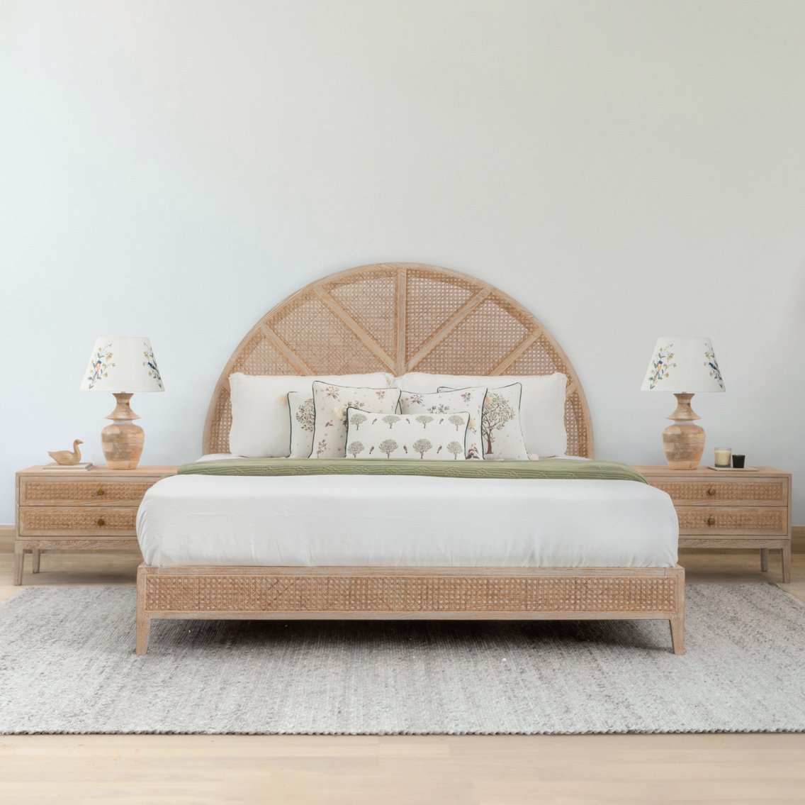 Wooden Dawn bed in teak wood with natural brown finish