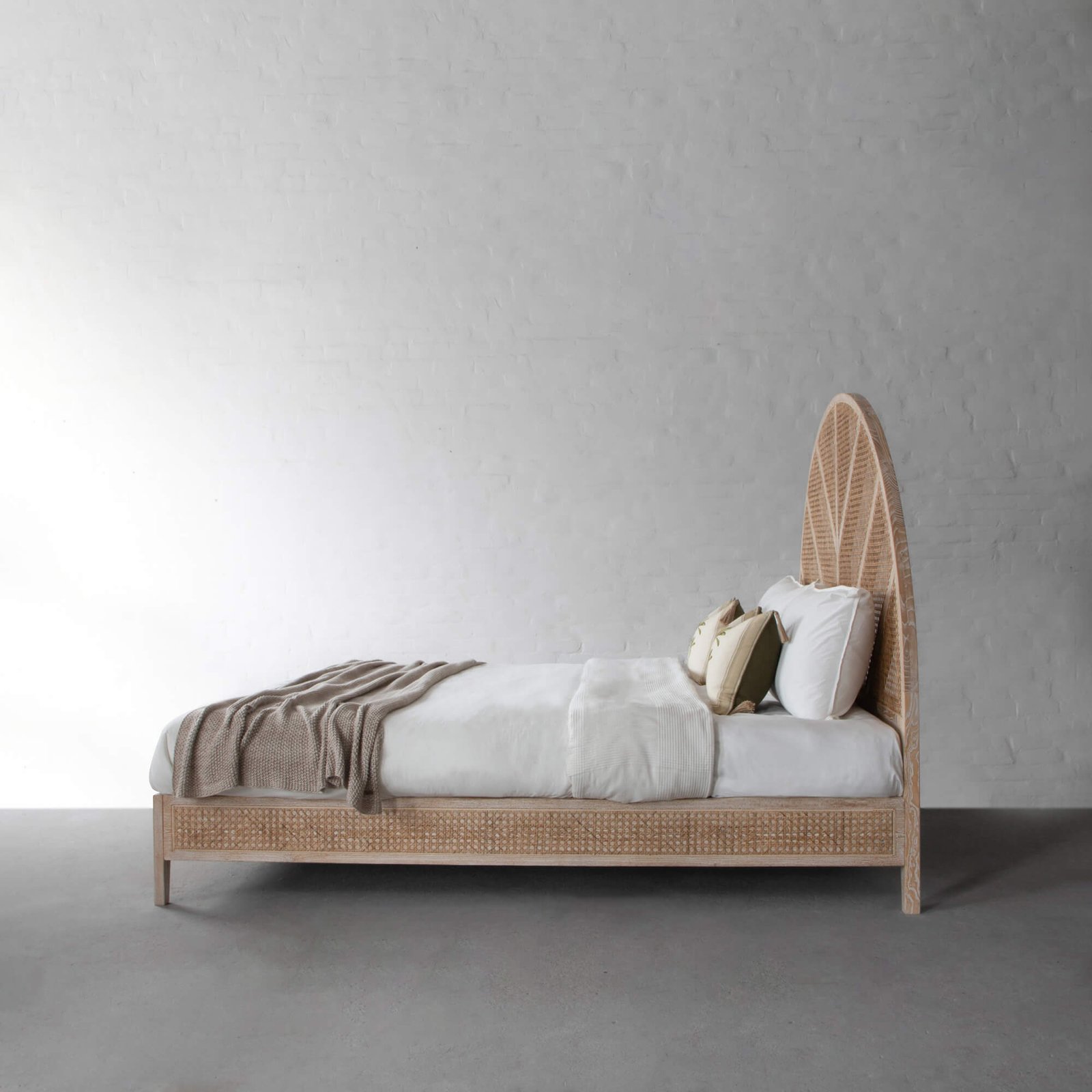 Wooden Dawn bed in teak wood with natural brown finish