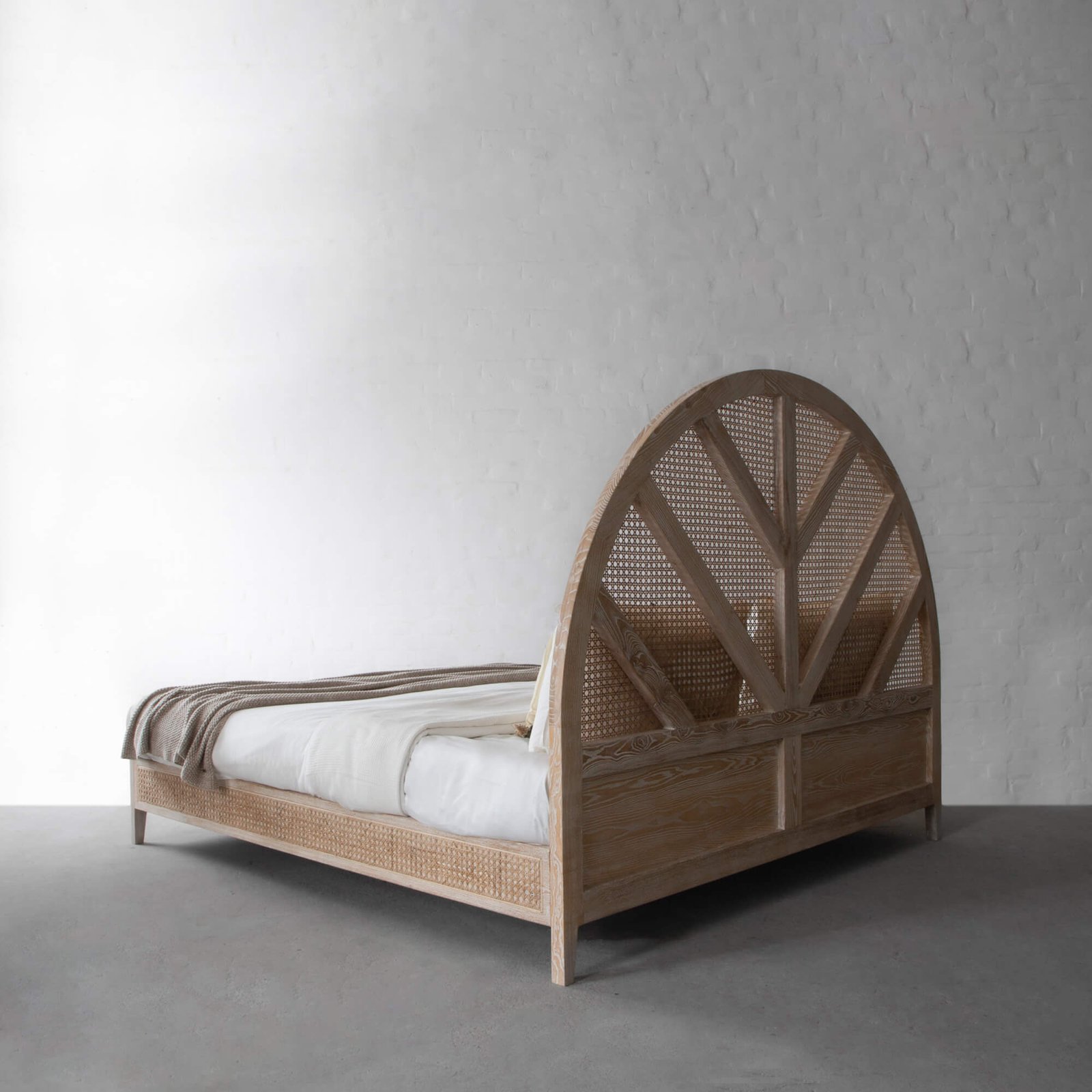Wooden Dawn bed in teak wood with natural brown finish