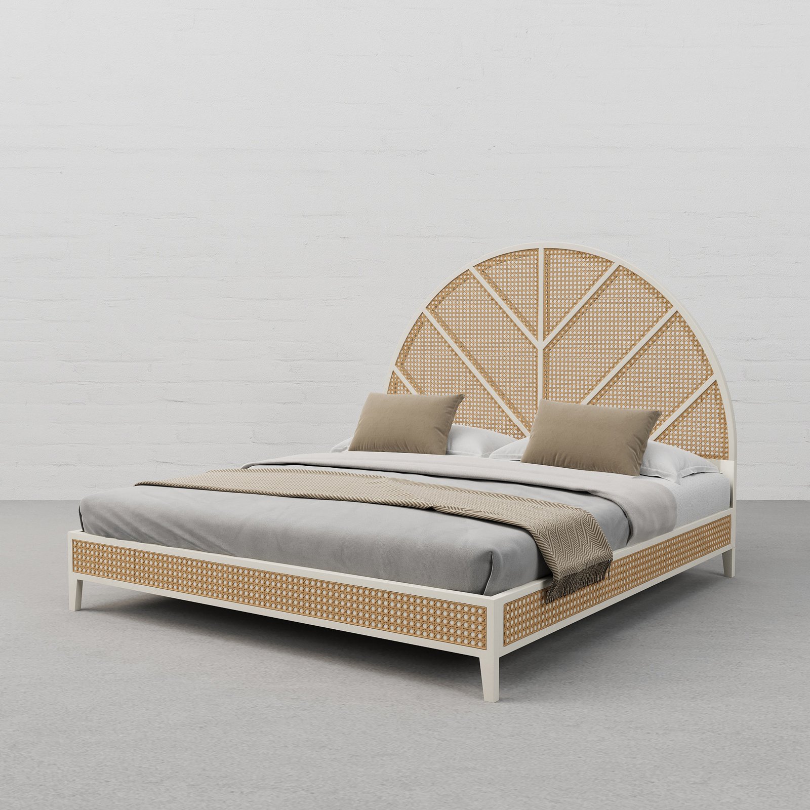 Wooden Dawn bed in teak wood with natural brown finish