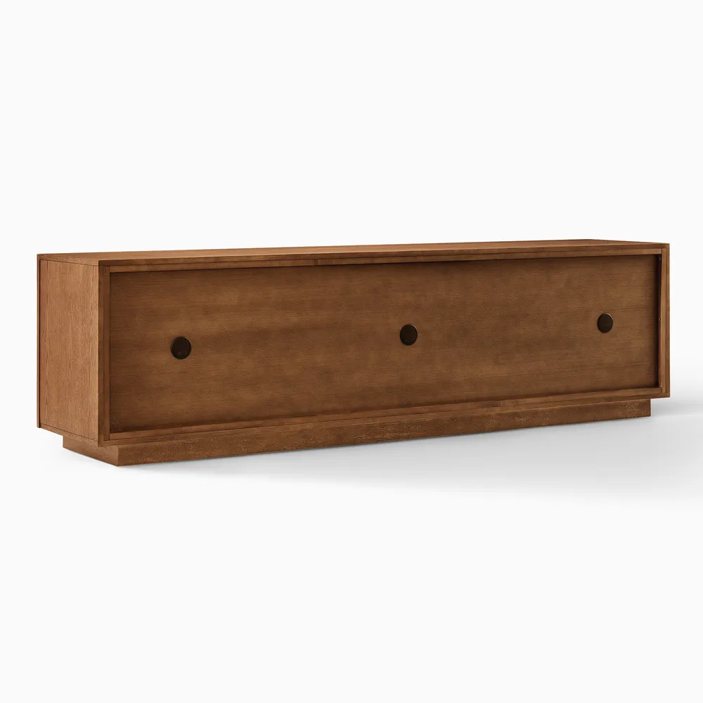 Carving Media Console in teak wood with natural brown finish