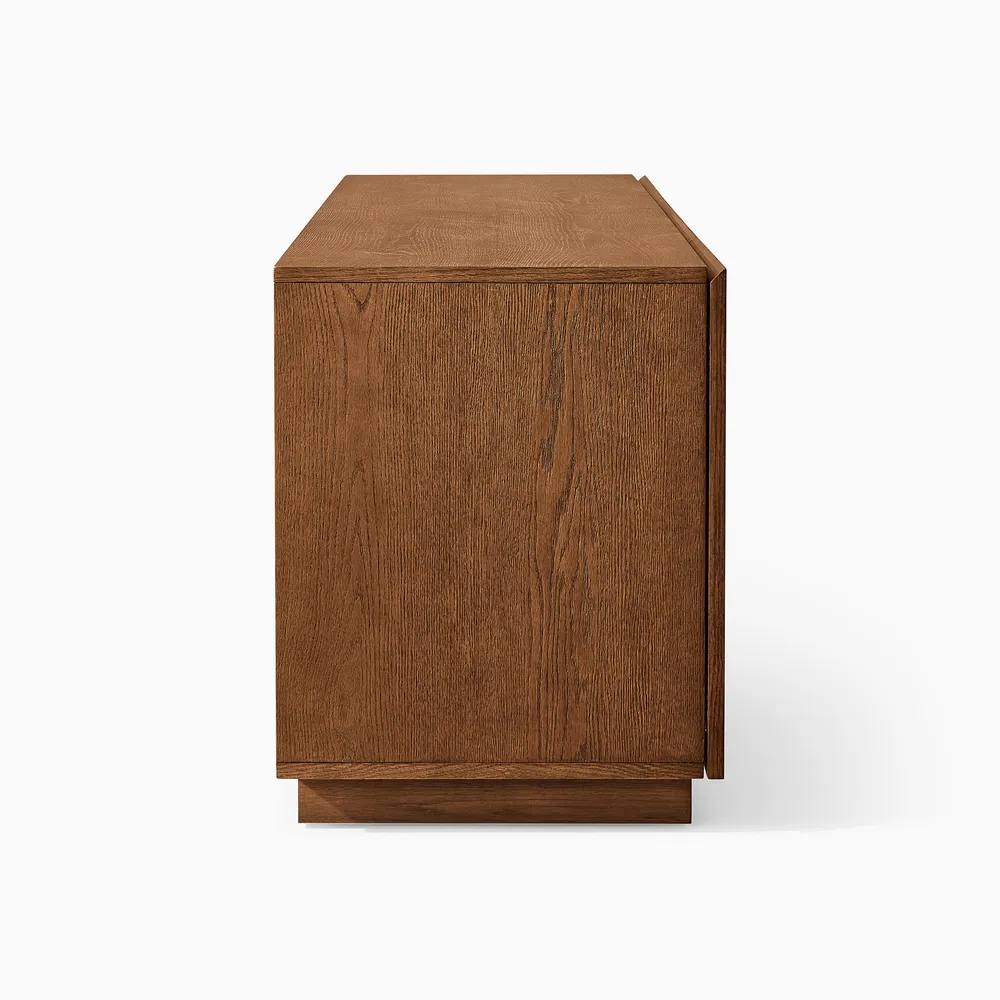 Carving Media Console in teak wood with natural brown finish