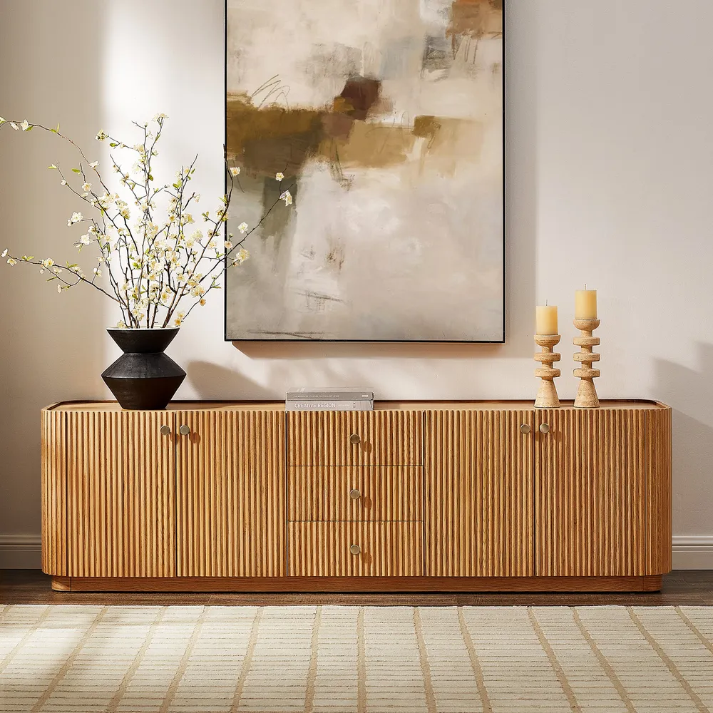 Avenor teak wood console in natural brown finish