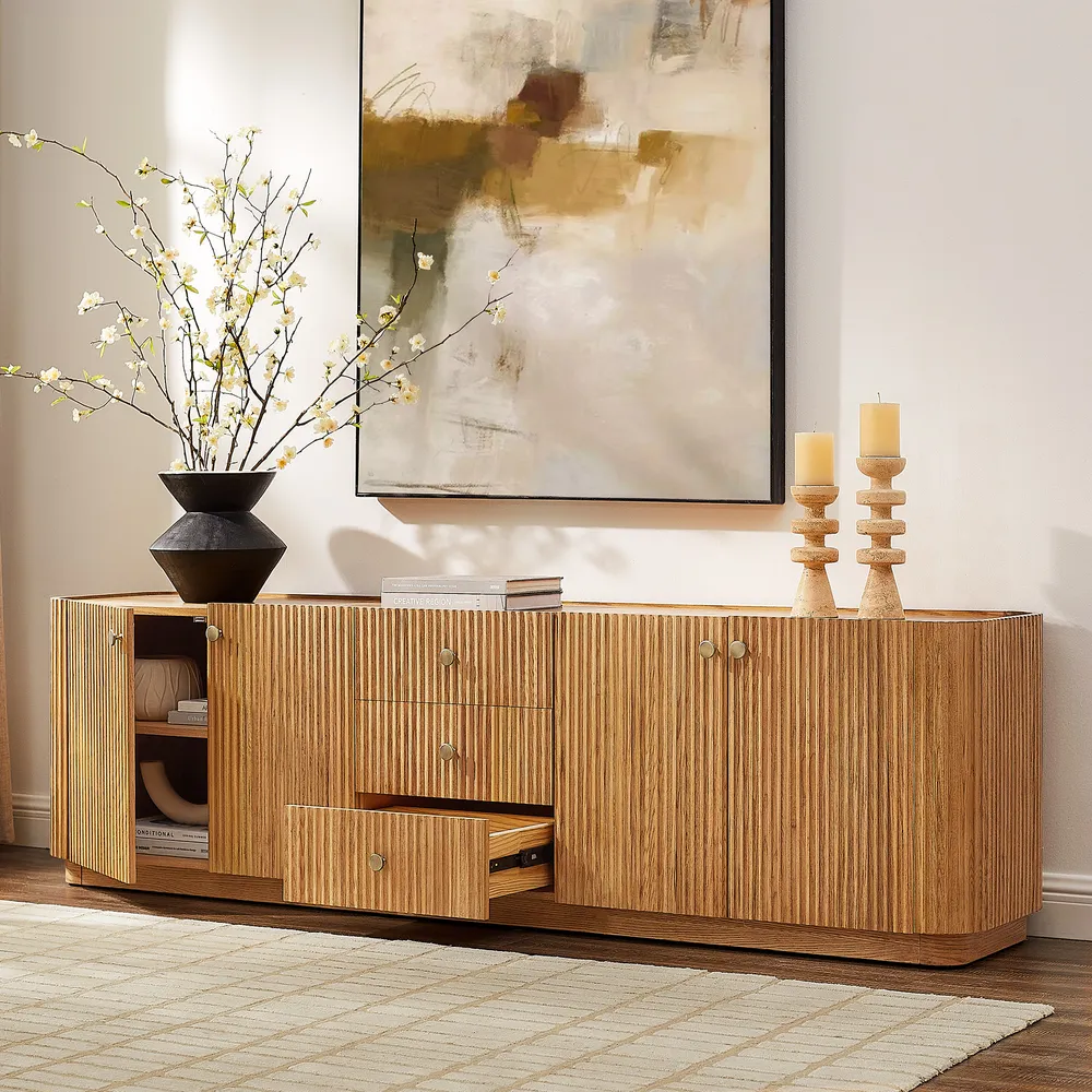 Avenor teak wood console in natural brown finish