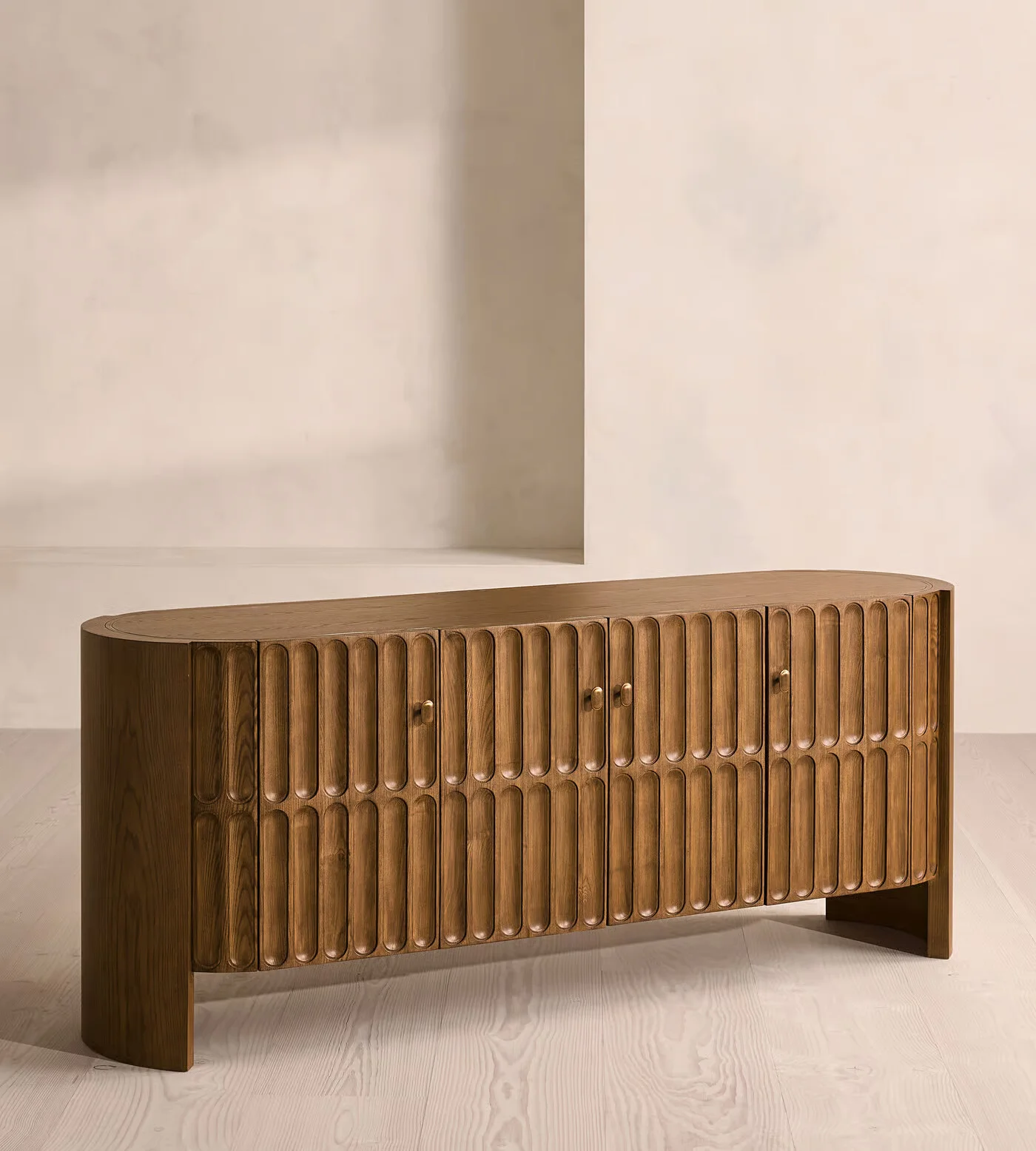 Sideboard in teak wood with brown finish for dining or living room storage