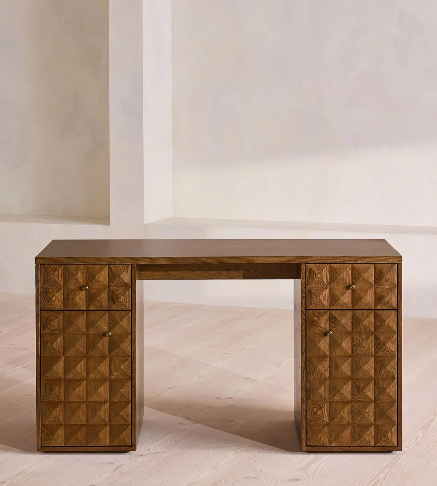 Reading table with drawer and door made of solid teak wood in brown finish