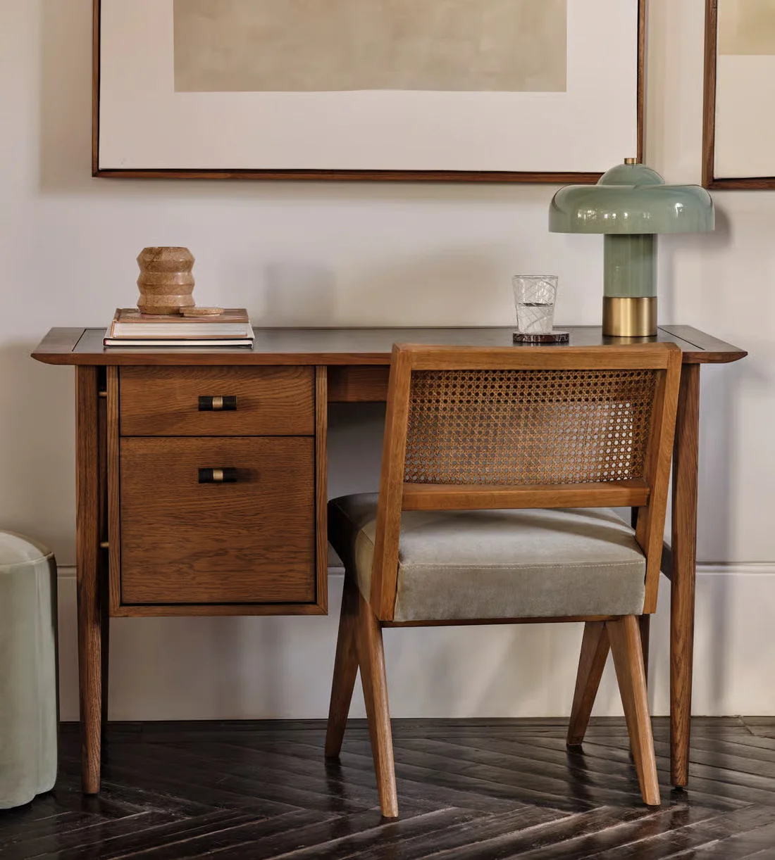 Reading table made of solid teak wood in brown finish