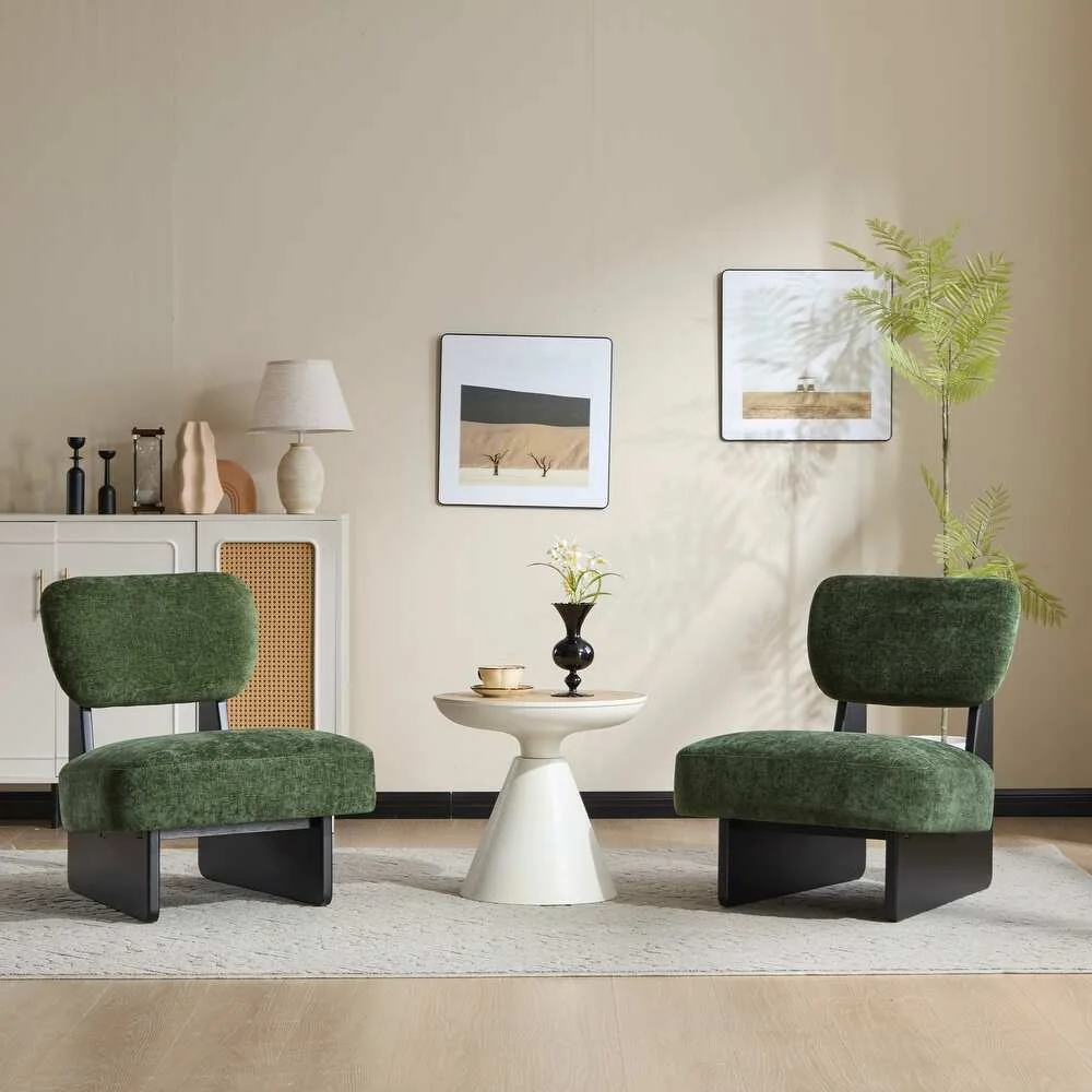 Lounge Chair Set of 2 in Teak Wood and Polyester Upholstery