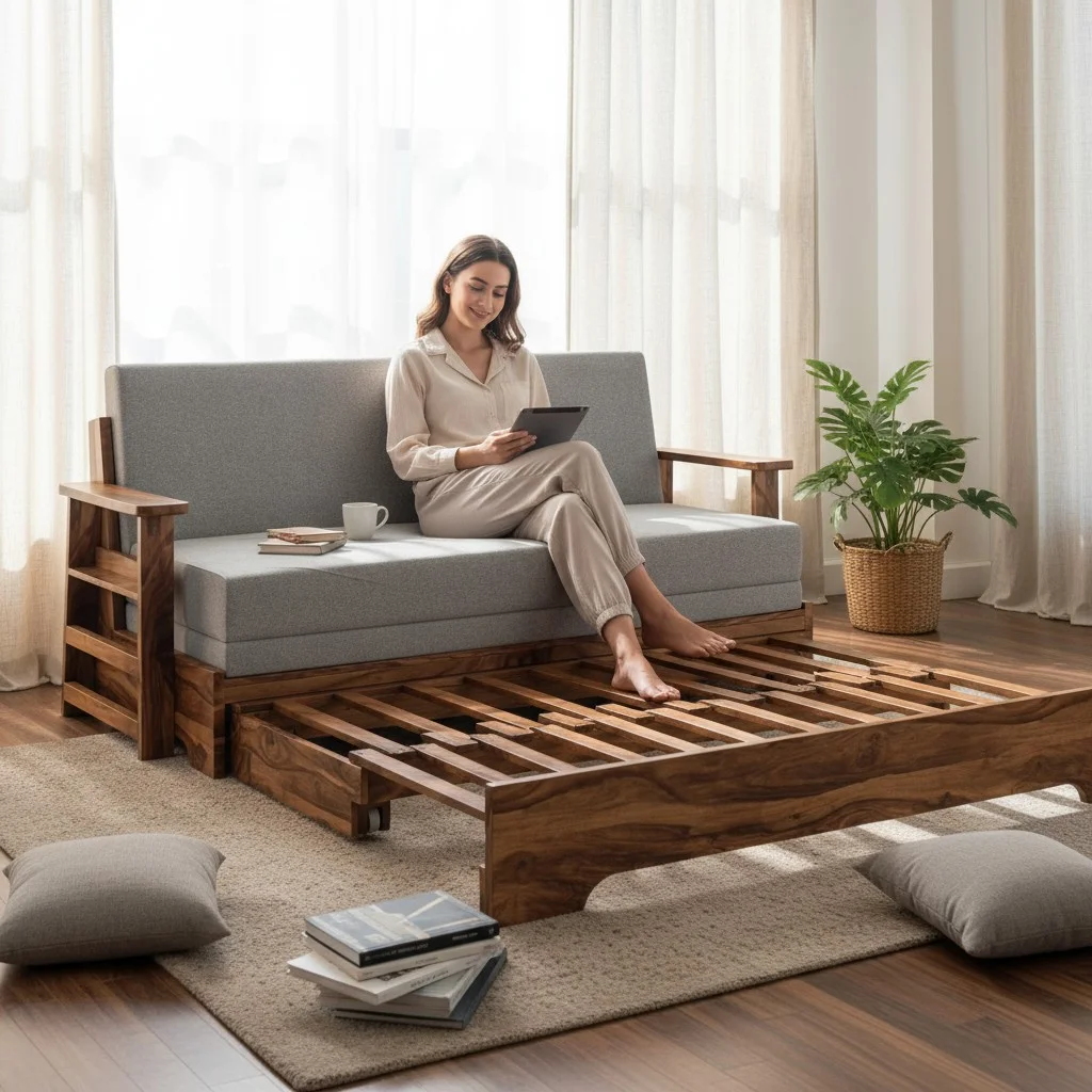 3 Seater Sofa cumBed teak wood convertible sofa bed for living room