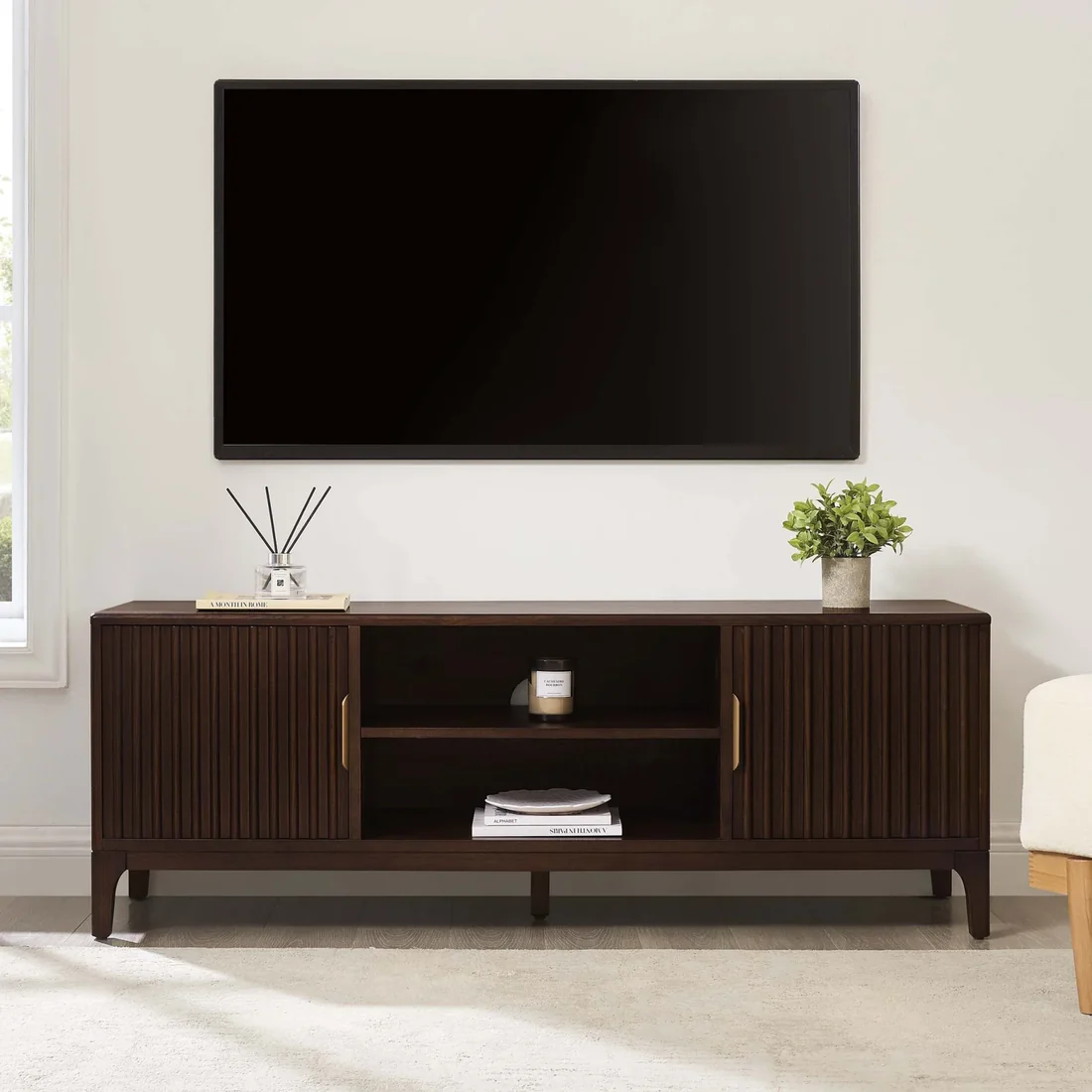 Aarav solid teak TV unit in natural brown finish