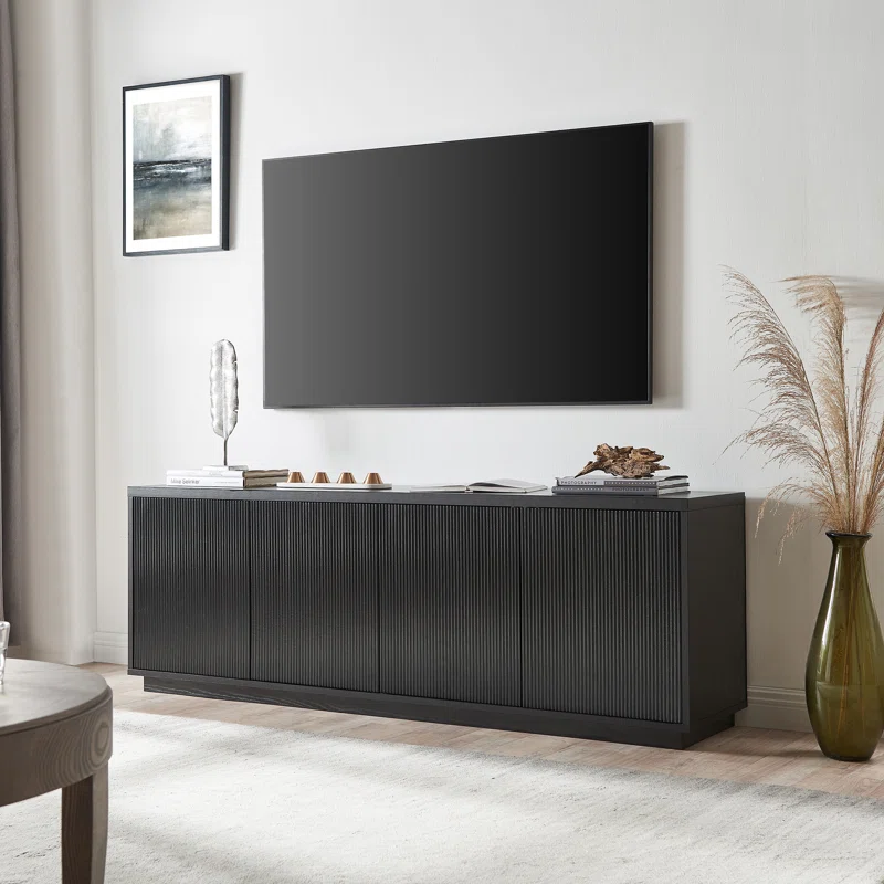 Black teak wood TV stand for TVs up to 75 inch