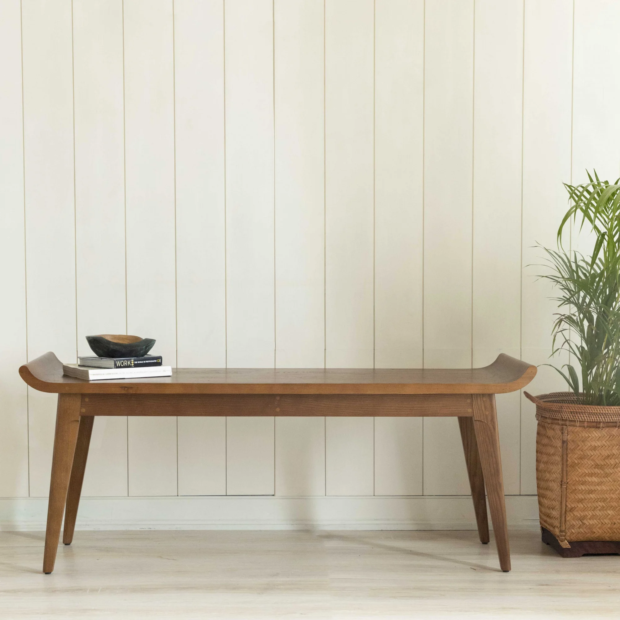 Wooden bench in teak wood with natural finish